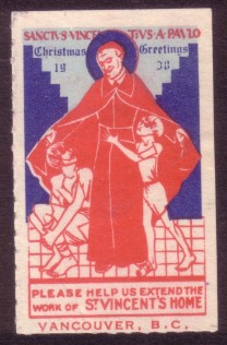 saint vincent's home 1938 christmas seal cinderella stamp charity vancouver please help us extend the work of st vincent's home stamp