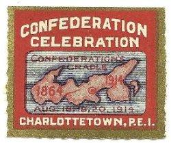 confederation celebration charlottetown pei p.e.i. prince edward island 1914 1864 cinderella stamp confederation's cradle map