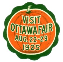 visit ottawa fair aug 22-29 1925 die cut label pumpkin cinderella seal sticky stamp