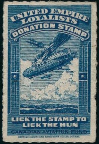 united empire loyalists donation stamp canadian aviation fund lick the stamp to lick the hun aero club of canada zeppelin cinderella stamp