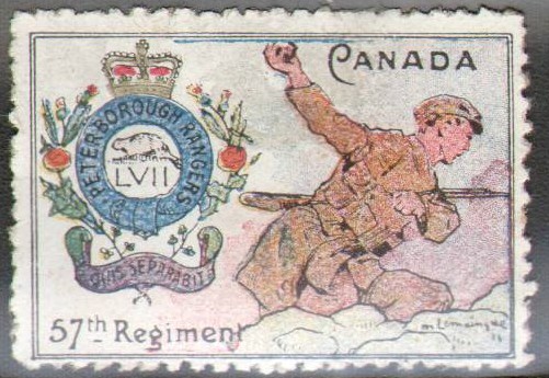 delandre canada 57th regiment soldier military propaganda cinderella stamp war military soldier patriotic